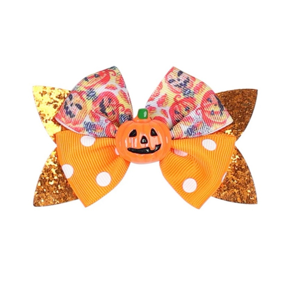 New! Pumpkin Ribbon Hair Bow